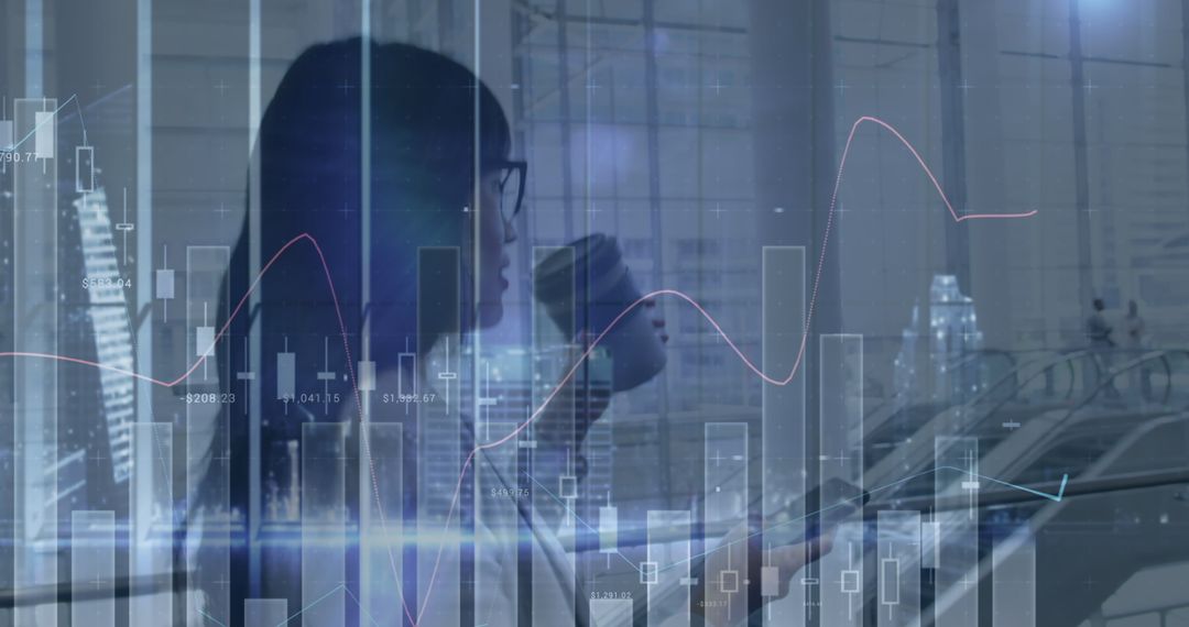 Businesswoman Analyzing Financial Data Surrounded by Graphs