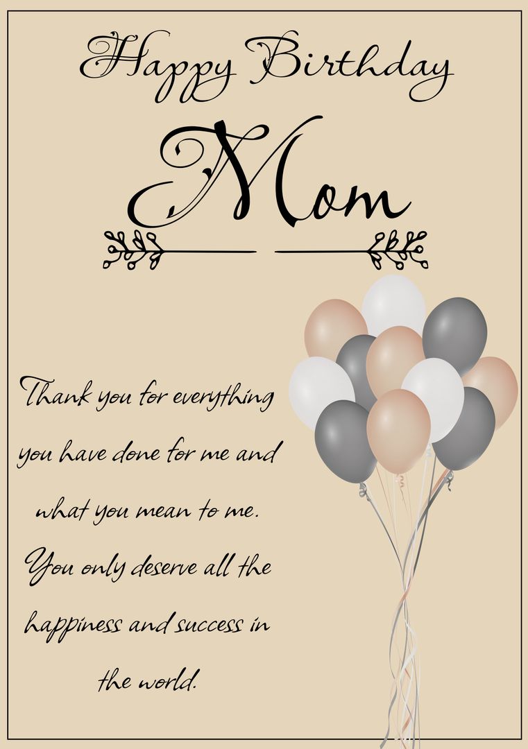 Heartfelt Birthday Card for Mom with Balloons - Download Free Stock Templates Pikwizard.com