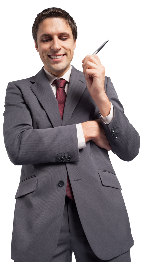 Happy Caucasian Businessman Holding Pen on Transparent Background - Download Free Stock Images Pikwizard.com