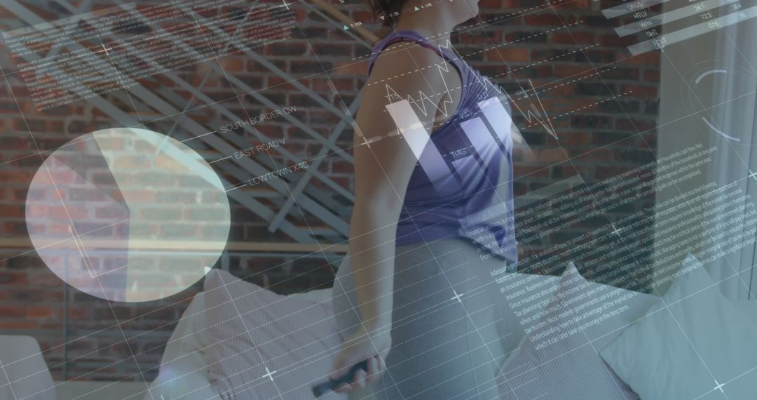 Woman Exercising at Home with Data Graphic Overlay