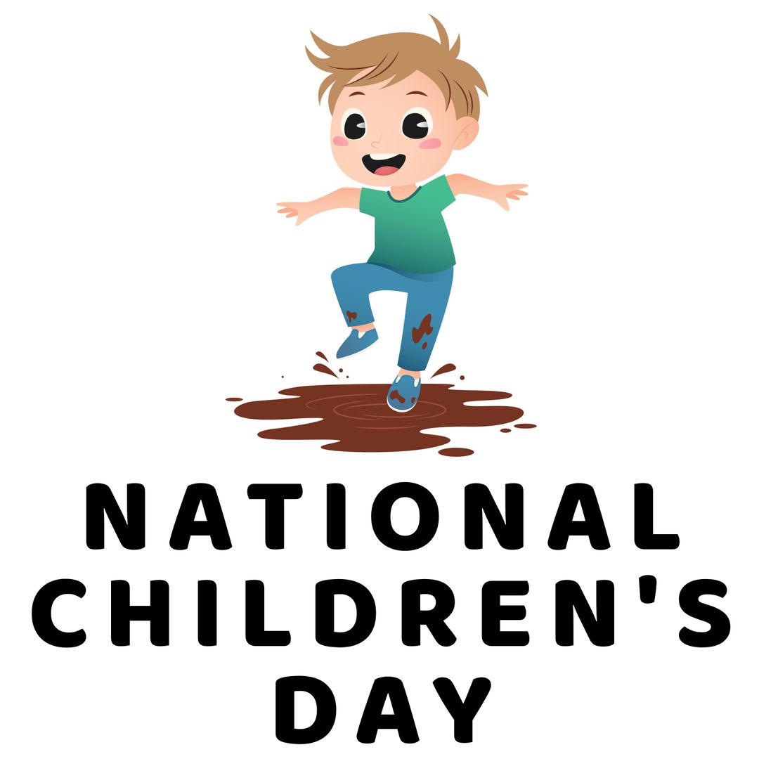 Joyful Child Playing in Mud Puddle for National Children's Day Celebration
