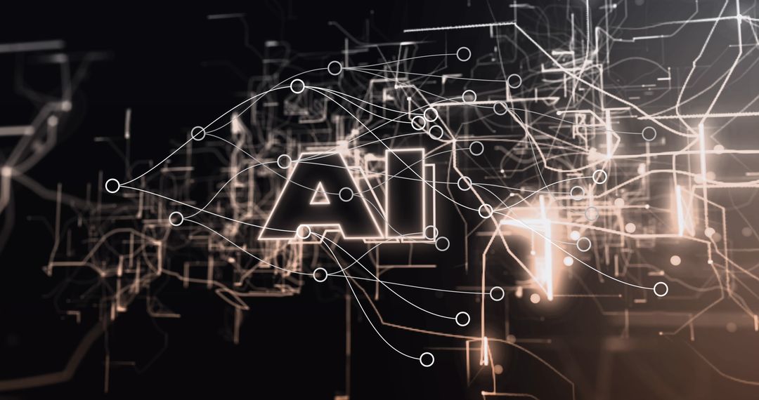 Futuristic Network Connections with AI Text on Black Background
