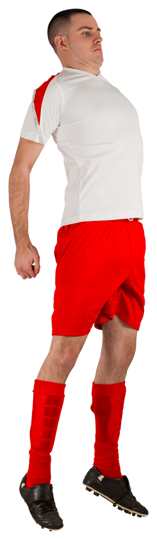 Transparent Image of Athletic Football Player Jumping Mid-Air