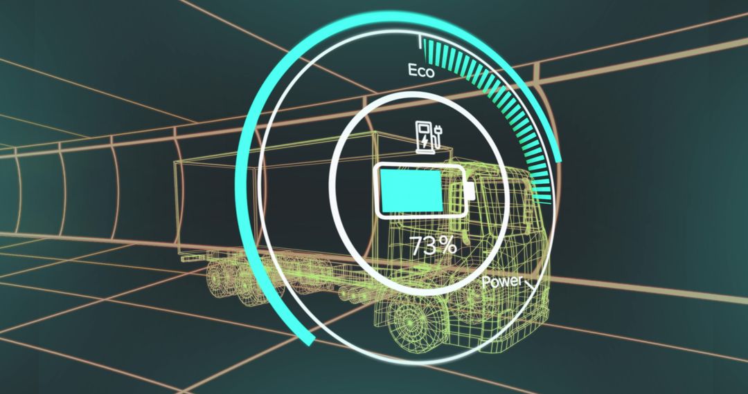 Digital Truck with Data Interface on Black Background