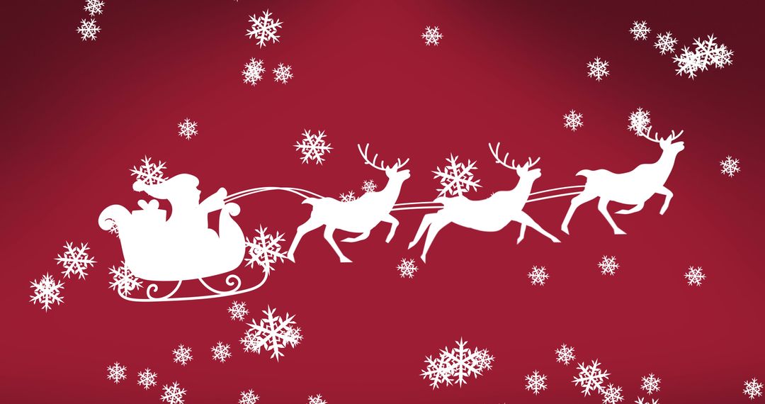 Santa Claus in Sleigh with Reindeer on Red Background - Free Images, Stock Photos and Pictures on Pikwizard.com