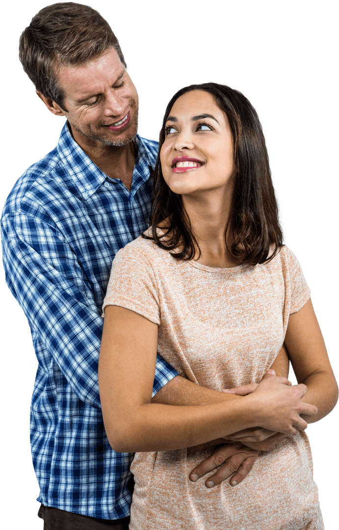 Happy Couple Embracing Transparent Background Isolated