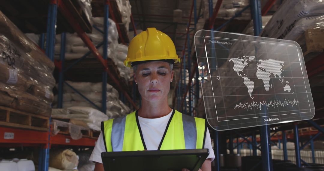 Female Warehouse Worker Using Tablet with Data Visualizations - Free Images, Stock Photos and Pictures on Pikwizard.com