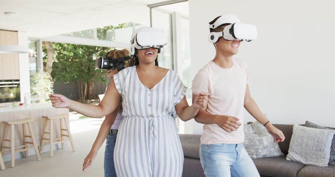 Group of Diverse Friends Enjoying Virtual Reality at Home