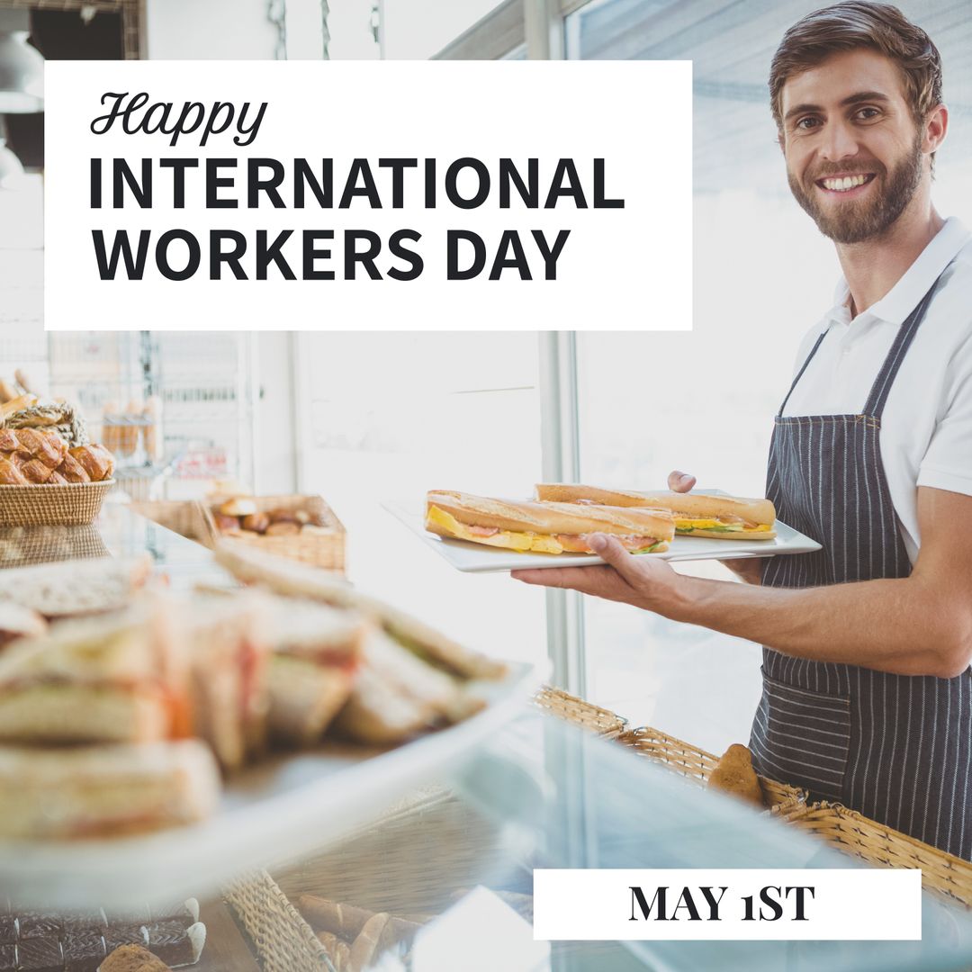 Happy International Workers Day Celebration in Cafe