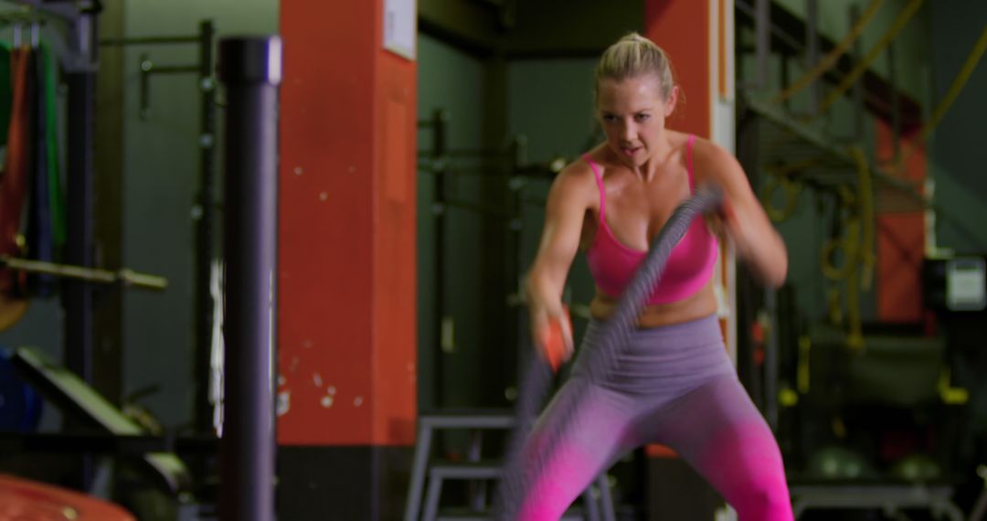 Focused Female Athlete Training with Battle Ropes in Gym - Free Images, Stock Photos and Pictures on Pikwizard.com