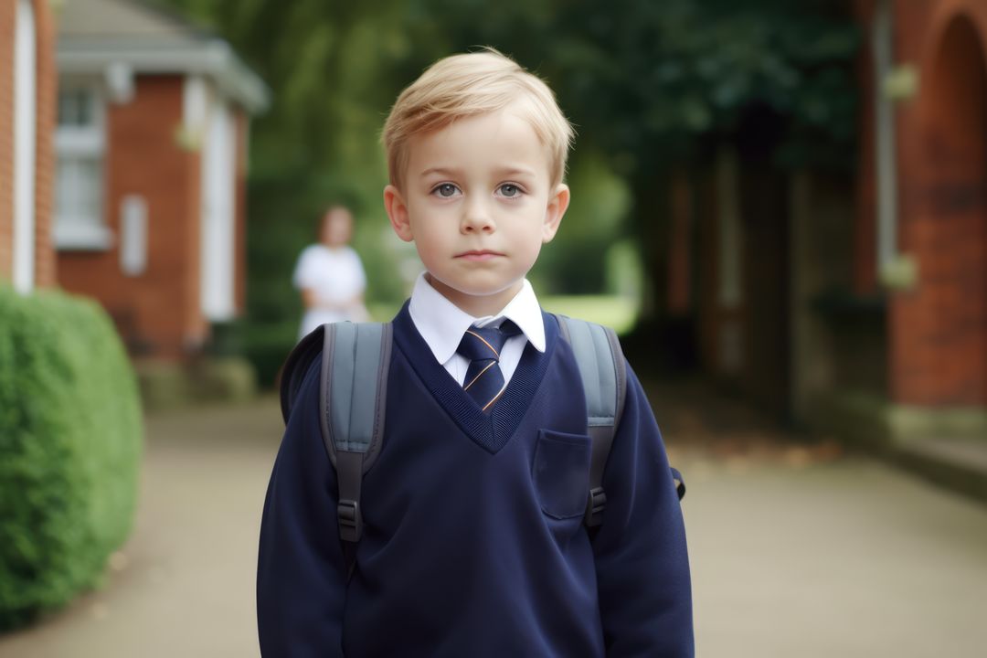 Portrait of caucasian schoolboy in street, created using generative ai technology - Free Images, Stock Photos and Pictures on Pikwizard.com