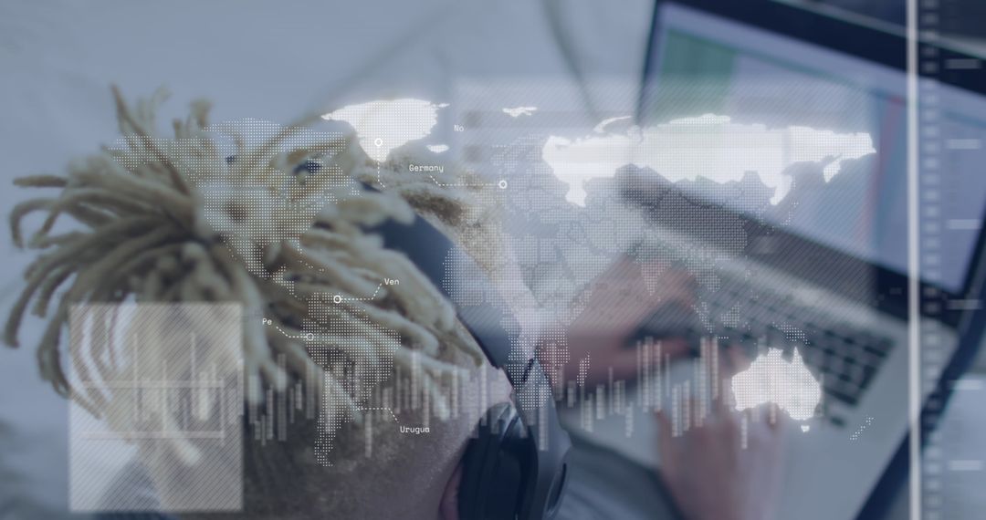 Young Professional Exploring Global Data on Laptop