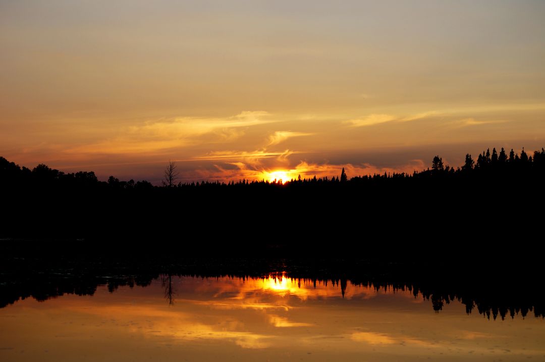 Beautiful Sunset Over Forested Lake with Reflective Water - Free Images, Stock Photos and Pictures on Pikwizard.com