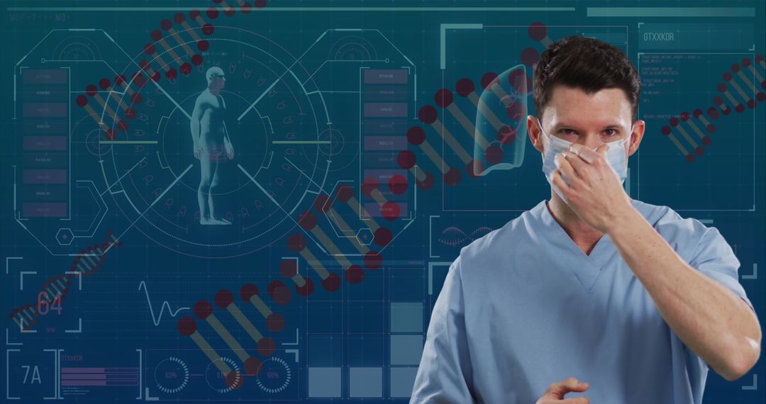 Surgeon Adjusting Mask in Front of Medical Technology Interface