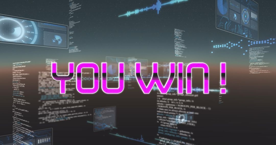 You Win Text Overlay on Digital Interface Background