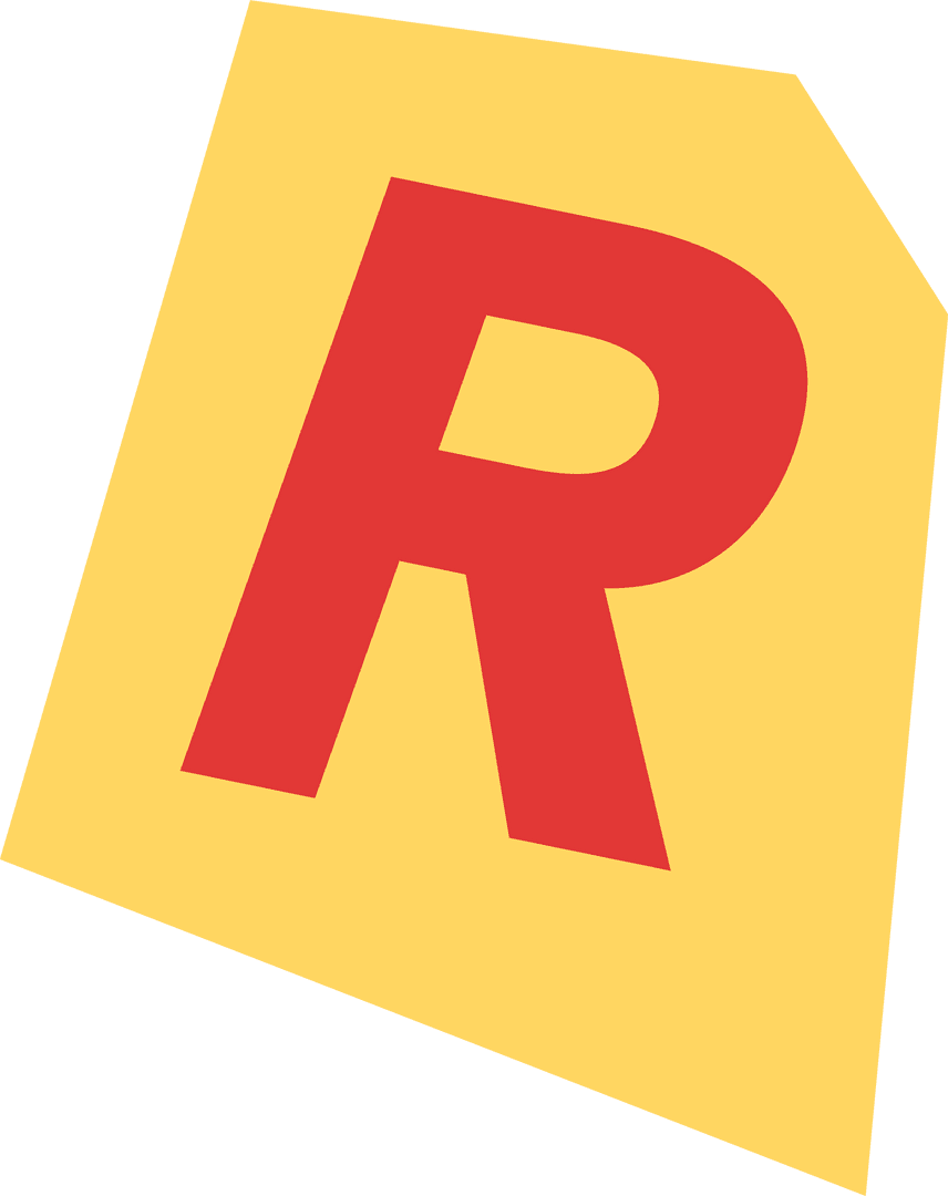 Stylized Red Letter R on Yellow Polygon with Transparent Background