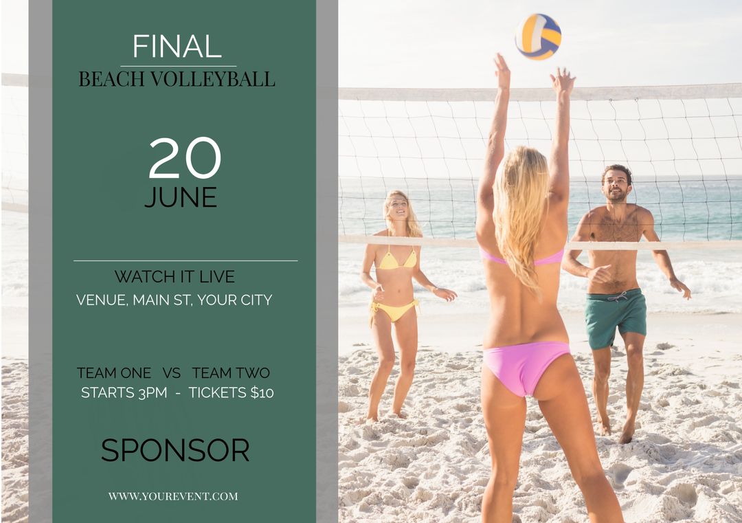 Beach Volleyball Match Event Poster with Players in Action on Sand - Download Free Stock Templates Pikwizard.com