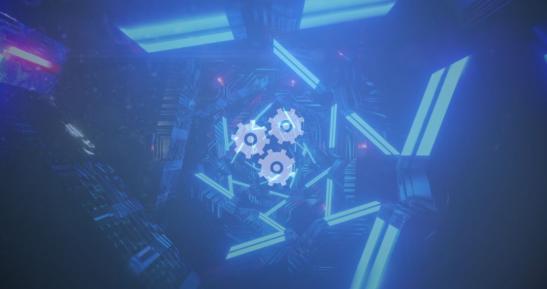 Futuristic Digital Interface with Glowing Gears