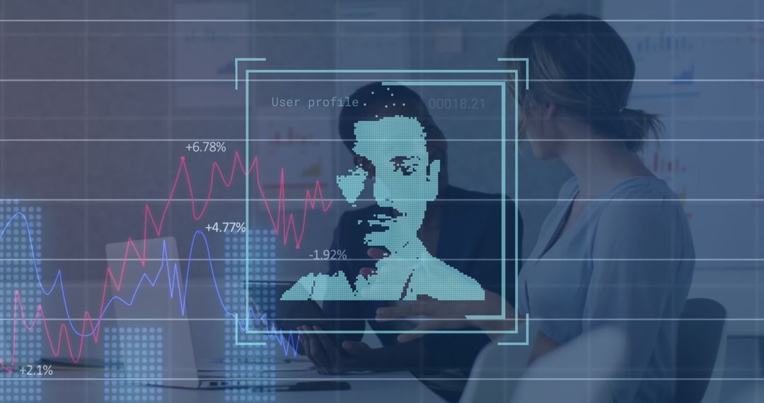 Businesswomen Analyzing Data with Digital Overlay of Profile