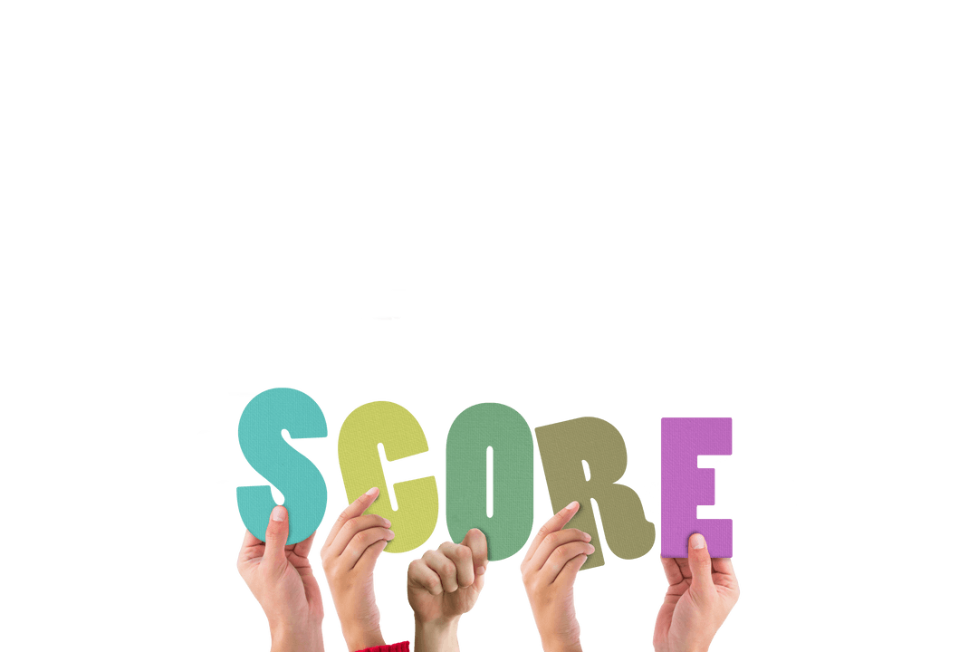 Transparent Hands Holding Colorful Score Letters