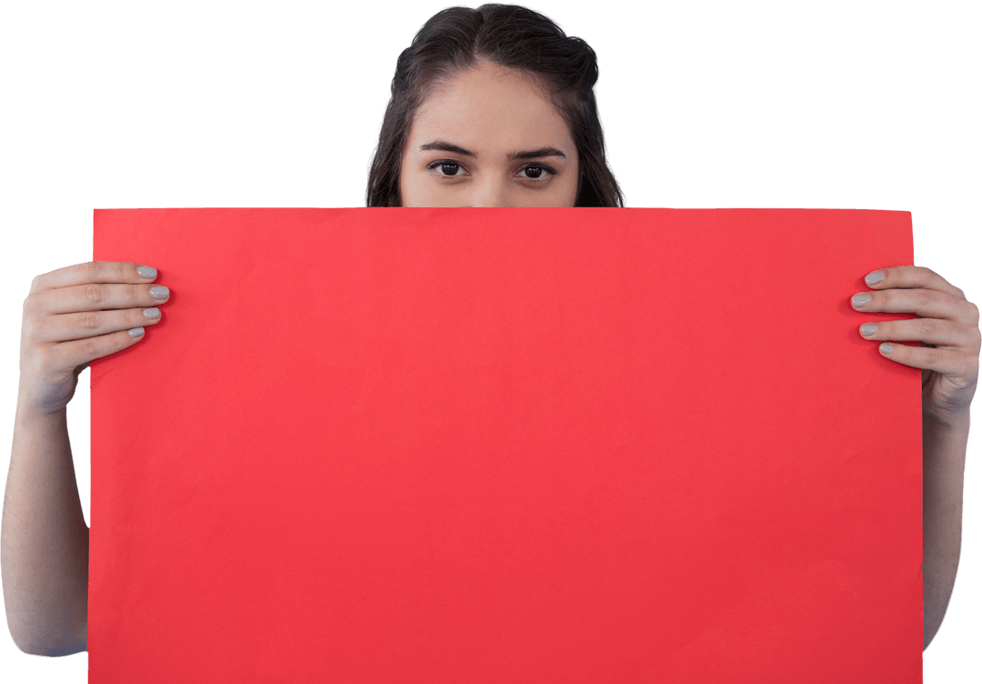 Transparent Background Woman Holding Red Card for Copy Space