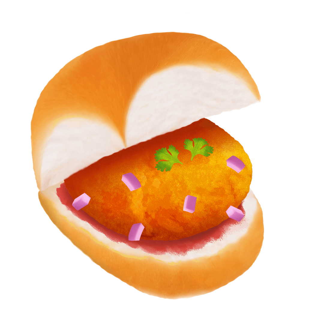 Transparent Flat-design Vada Pav with Vibrant Colors