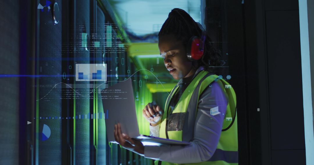Woman Using Tablet in Server Room Automation Concept