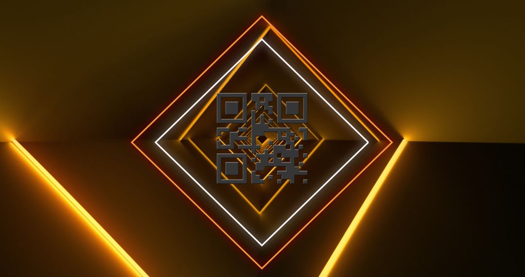 Glowing QR Code Surrounded by Neon Shapes