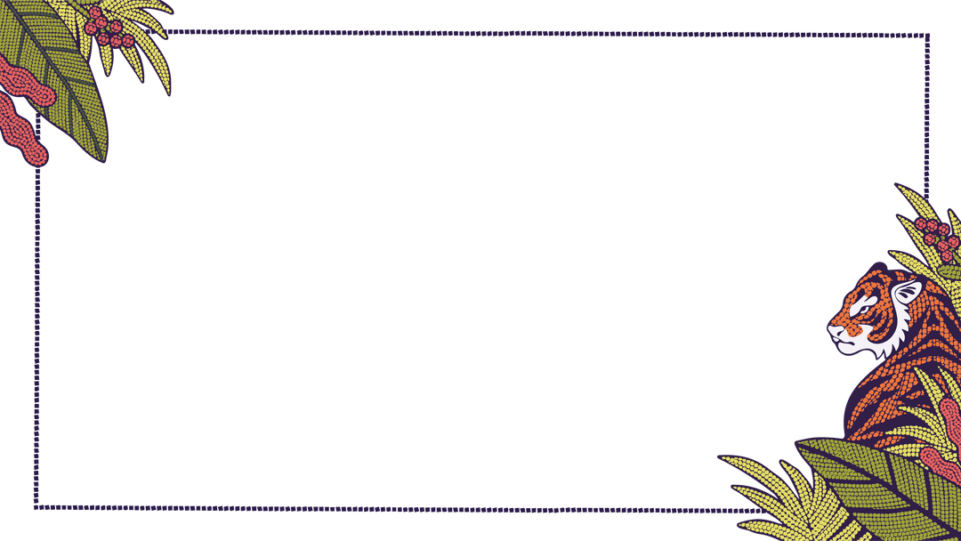 Tropical Botanical Frame with Transparent Background and Stylized Tiger