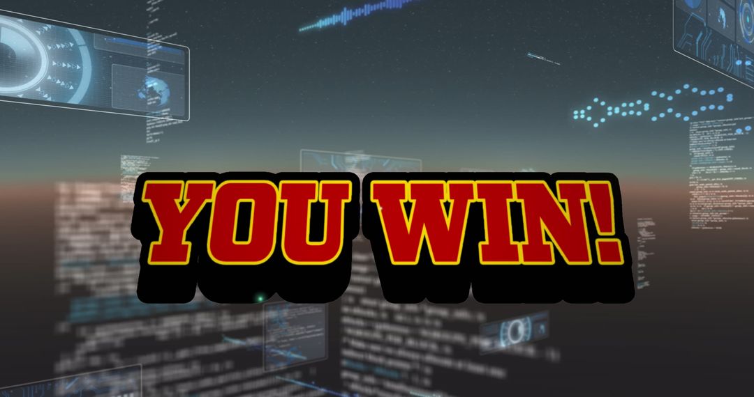 You Win Text with Futuristic Digital Interface Background