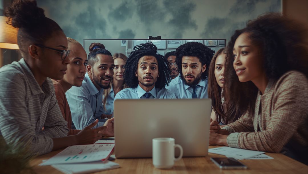 Diverse Business Team Collaborating on Laptop in Conference Room