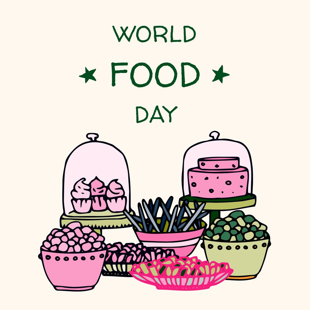 World Food Day Illustration with Vibrant Sweets and Cakes