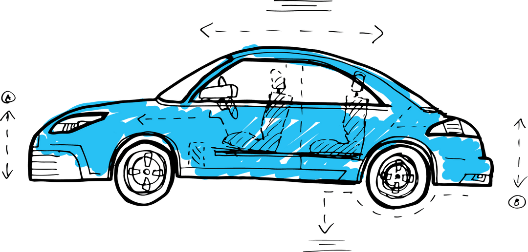 Digital Car Technical Sketch on Transparent Background for Engineering Concepts