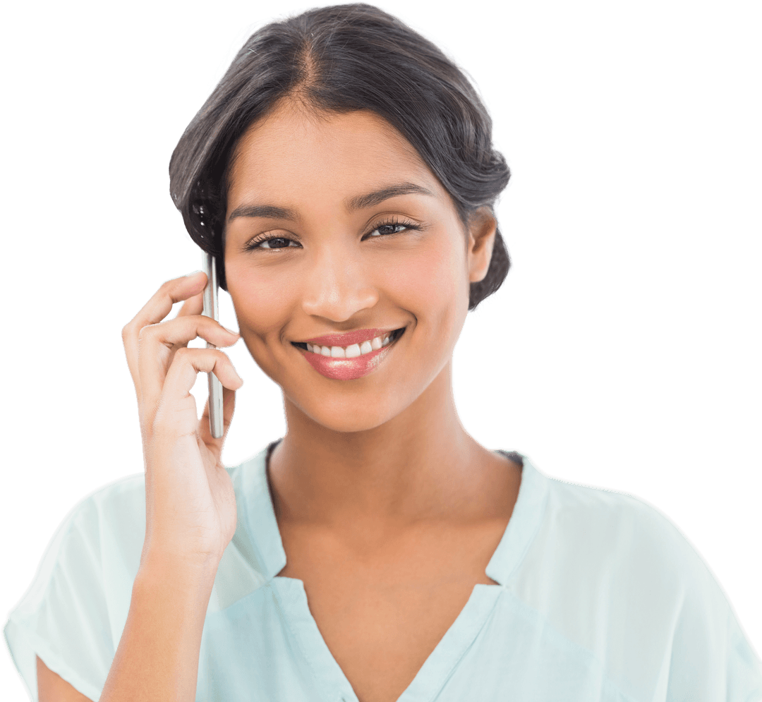 Smiling Businesswoman Talking on Mobile Phone Transparent Background