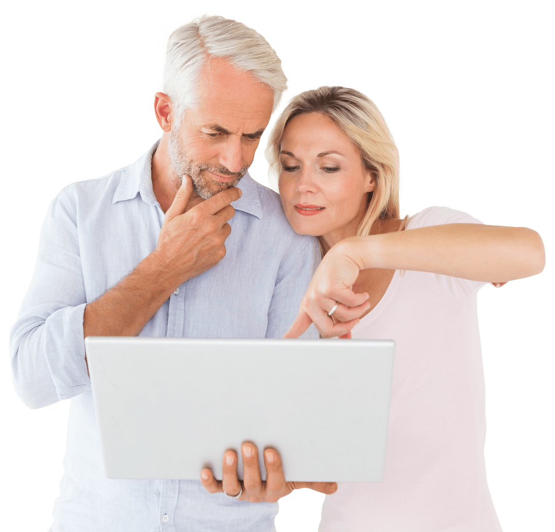 Transparent Background Caucasian Couple Using Laptop Together
