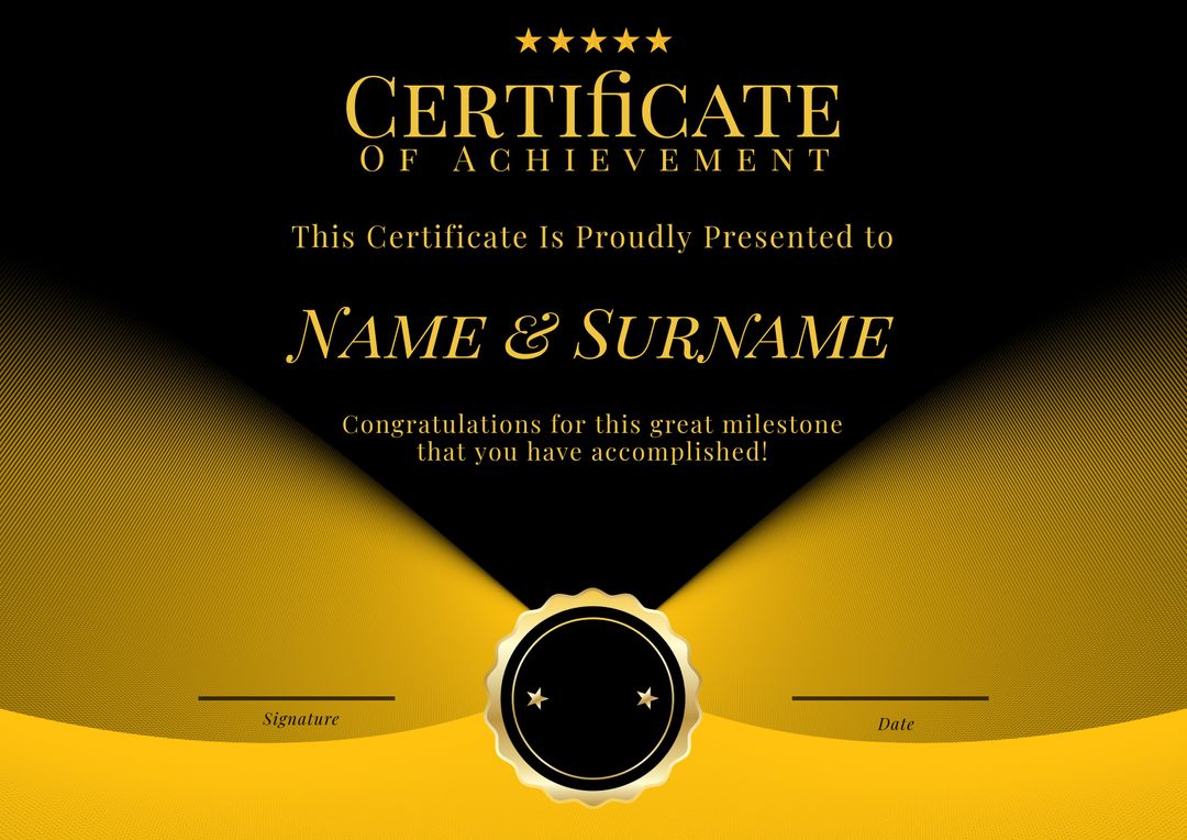 Elegant Certificate of Achievement Template with Gold Accents - Download Free Stock Templates Pikwizard.com