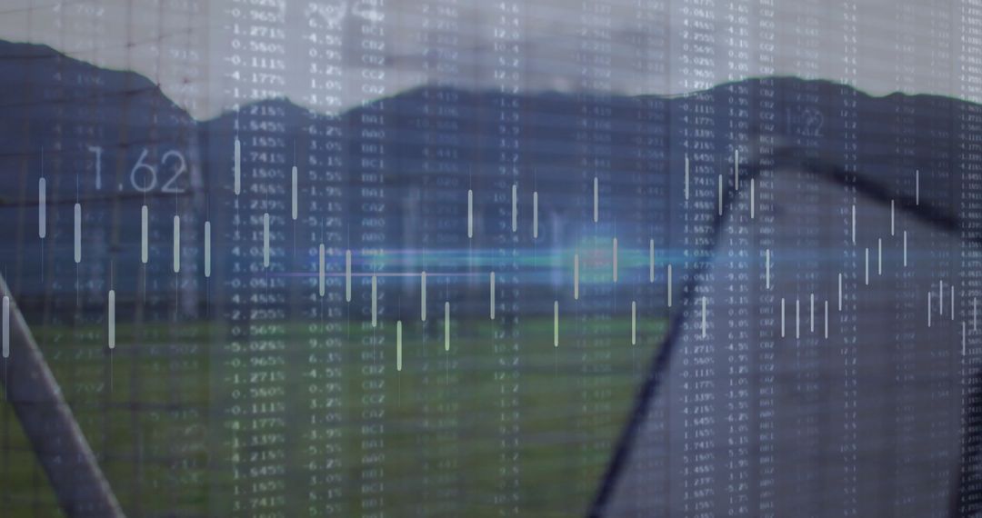 Golfer in Motion On Mountain Fairway Blended With Candlestick Chart