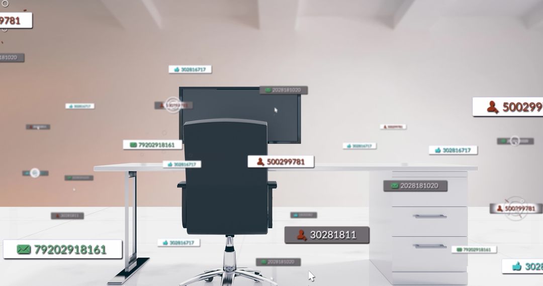 Digital Interface with Floating Social Media Icons in Office