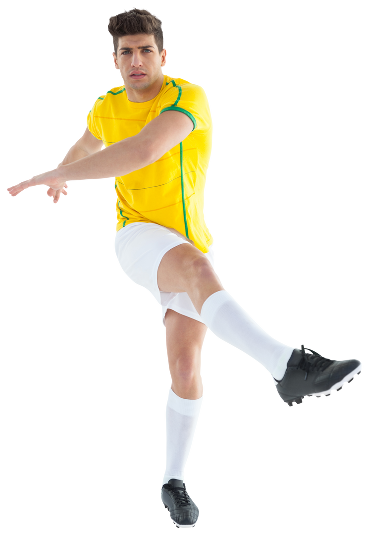 Focused Caucasian Football Player Kicking on Transparent Background - Download Free Stock Images Pikwizard.com