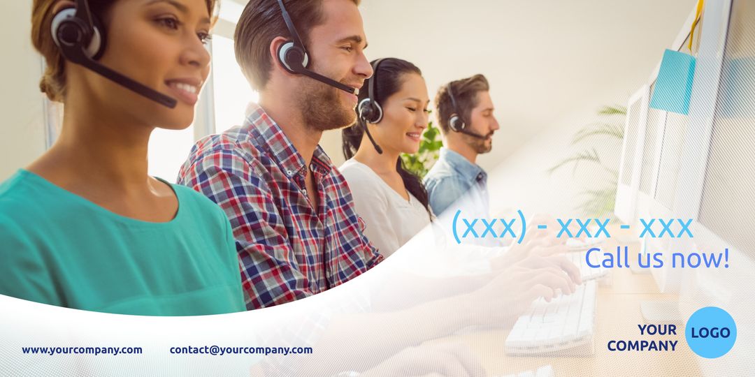 Smiling Customer Support Team with Headsets Providing Assistance - Download Free Stock Templates Pikwizard.com