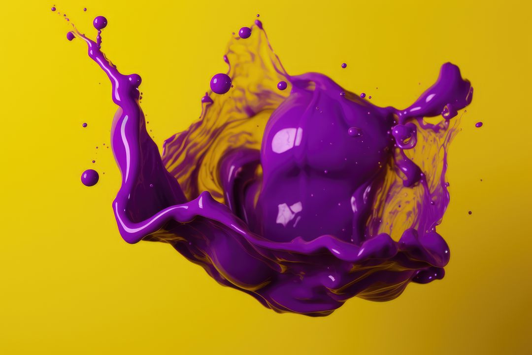 Dynamic Purple Paint Splash on Vibrant Yellow Background - Free Images, Stock Photos and Pictures on Pikwizard.com