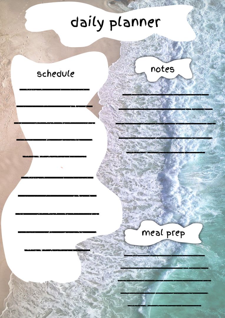 Beach Themed Daily Planner Template with Schedule, Notes, and Meal Prep Sections - Download Free Stock Templates Pikwizard.com