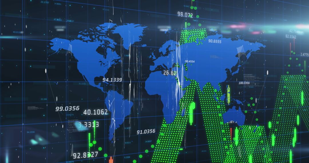 Global Financial Trends with Digital World Map and Data Charts