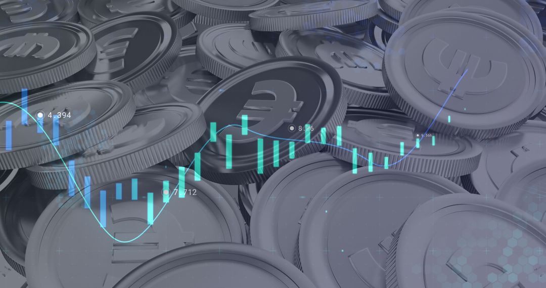 Digital Financial Data with Euro Coins Background