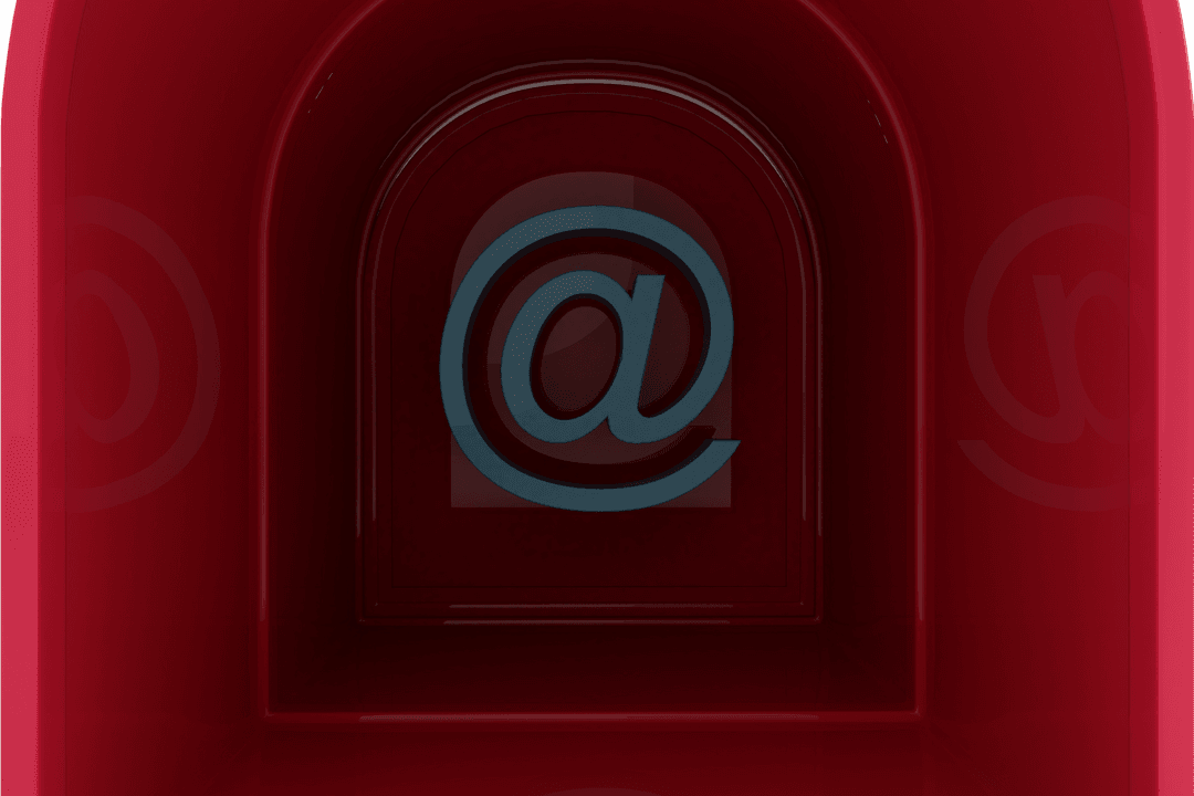 Transparent Mailbox Symbol with At Symbol on Red Background