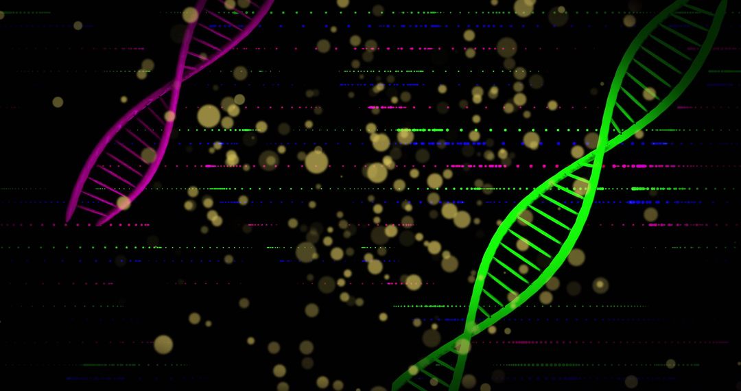 Colorful DNA Helix Composition with Floating Particle Effect