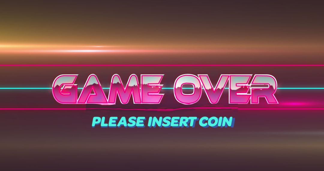 Retro Neon Game Over with Please Insert Coin Text