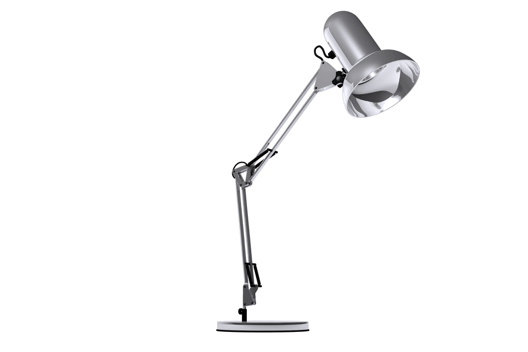Stylish Silver Desk Lamp on Transparent Background