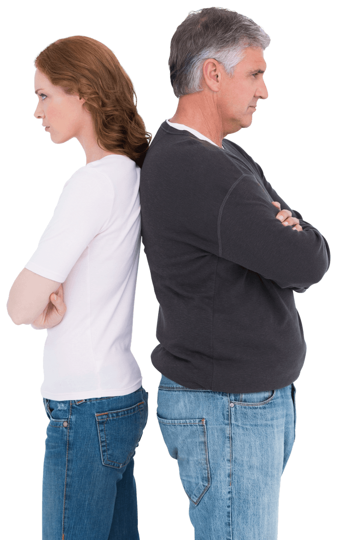 Transparent Angry Couple Standing Back to Back After Argument