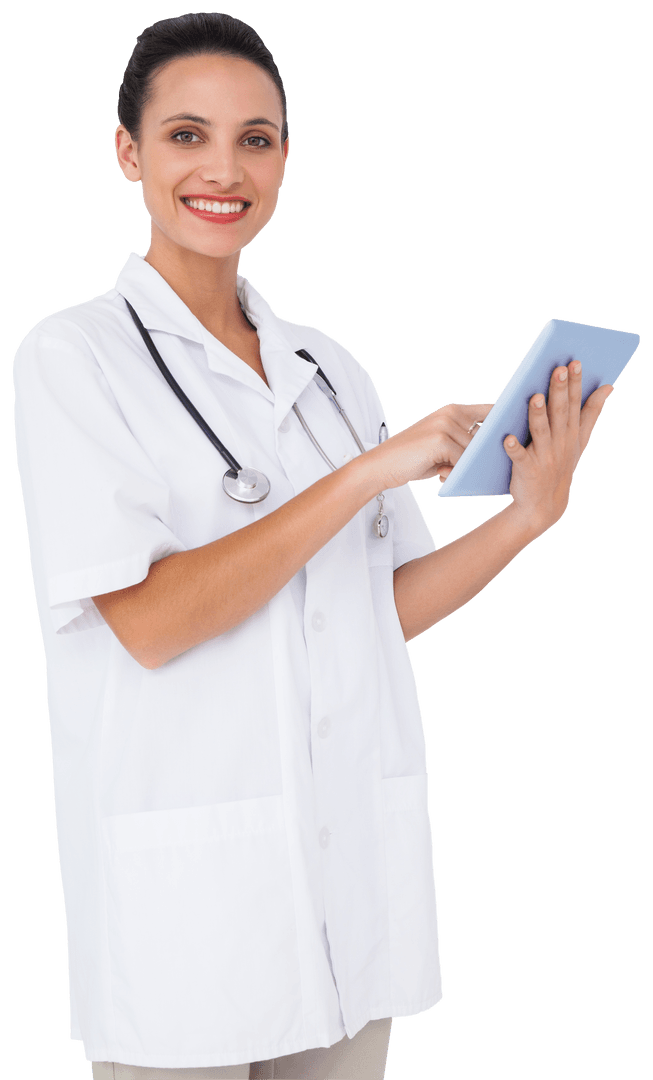 Transparent Nurse Using Tablet for Medical Record-Keeping
